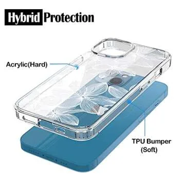 RANZ Compatible with iPhone 13 Case, Anti-Scratch Shockproof Series Clear Hard PC+ TPU Bumper Protective Cover Case for iPhone 13 (6.1") - White Flower