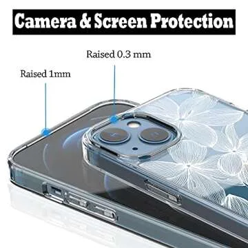 RANZ Compatible with iPhone 13 Case, Anti-Scratch Shockproof Series Clear Hard PC+ TPU Bumper Protective Cover Case for iPhone 13 (6.1") - White Flower