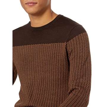 Goodthreads Men's Merino Wool/Acrylic Crewneck Herrinbone Sweater, Brown/Camel, X-Small