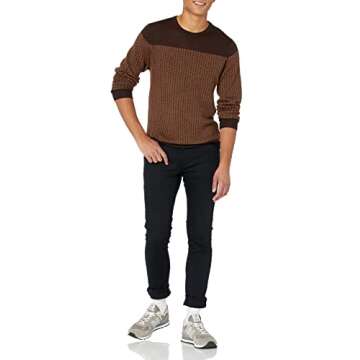 Goodthreads Men's Merino Wool/Acrylic Crewneck Herrinbone Sweater, Brown/Camel, X-Small
