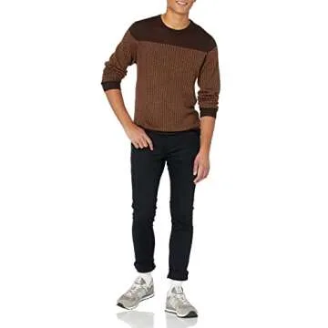 Goodthreads Men's Merino Wool/Acrylic Crewneck Herrinbone Sweater, Brown/Camel, X-Small