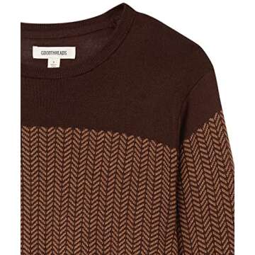 Goodthreads Men's Merino Wool/Acrylic Crewneck Herrinbone Sweater, Brown/Camel, X-Small