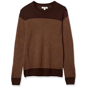 Goodthreads Men's Merino Wool/Acrylic Crewneck Herrinbone Sweater, Brown/Camel, X-Small