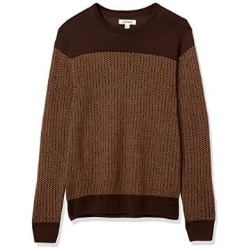 Goodthreads Men's Merino Wool/Acrylic Crewneck Herrinbone Sweater, Brown/Camel, X-Small