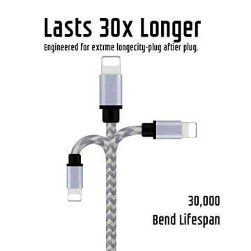 iPhone Charger,MFi Certified Lightning Cable,4 Pack(3/6/6/10 FT) Extra Long Nylon Braided Charging&Syncing Cord Compatible with iPhone Xs/XS Max//XRX/7/7Plus/8/8Plus/6S/6SPlus/5/Ipad (White+Grey)