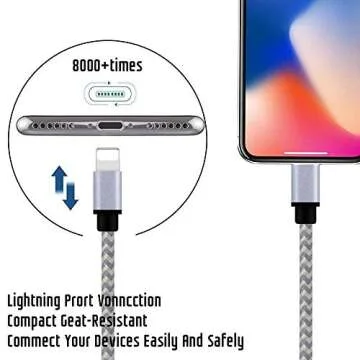 iPhone Charger,MFi Certified Lightning Cable,4 Pack(3/6/6/10 FT) Extra Long Nylon Braided Charging&Syncing Cord Compatible with iPhone Xs/XS Max//XRX/7/7Plus/8/8Plus/6S/6SPlus/5/Ipad (White+Grey)