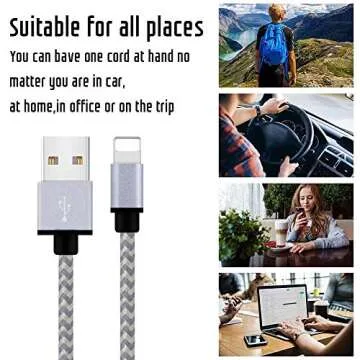 iPhone Charger,MFi Certified Lightning Cable,4 Pack(3/6/6/10 FT) Extra Long Nylon Braided Charging&Syncing Cord Compatible with iPhone Xs/XS Max//XRX/7/7Plus/8/8Plus/6S/6SPlus/5/Ipad (White+Grey)