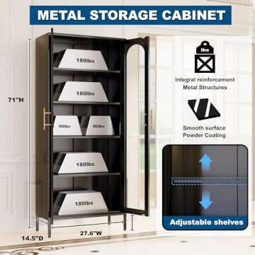 YILFANA 71" Tall Glass Display Cabinet - Adjustable Shelves & Modern Design
