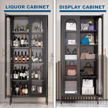 YILFANA 71" Tall Glass Display Cabinet for All Spaces