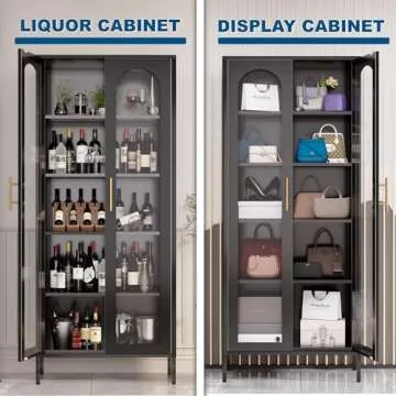 YILFANA 71" Tall Glass Display Cabinet for All Spaces