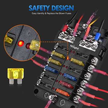 Nilight 12 Way Fuse Block with LED Indicator for Safe Use