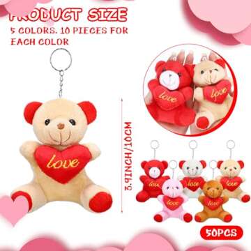 Ceenna 50 Pcs Valentines Plush Bear Heart for Girlfriend Small Bear Stuffed with Red Heart Mini Plush Bear Keychain Valentine's Day Gifts Fillers Bulk for Girlfriend Boyfriend Valentine Gifts
