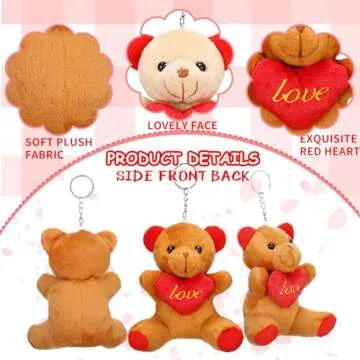 Ceenna 50 Pcs Valentines Plush Bear Heart for Girlfriend Small Bear Stuffed with Red Heart Mini Plush Bear Keychain Valentine's Day Gifts Fillers Bulk for Girlfriend Boyfriend Valentine Gifts