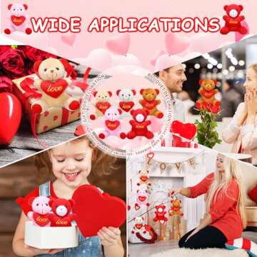 Ceenna 50 Pcs Valentines Plush Bear Heart for Girlfriend Small Bear Stuffed with Red Heart Mini Plush Bear Keychain Valentine's Day Gifts Fillers Bulk for Girlfriend Boyfriend Valentine Gifts