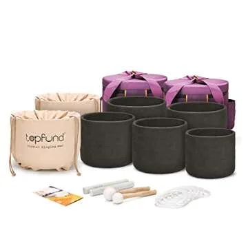 TOPFUND 6-10 inch Chakra Set of 7 Crystal Singing Bowls with Heavy Duty Carrying Cases and Mallets