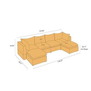 VANOMi Modular Sectional Sofa, Convertible U Shaped Sofa Couch, Modular Sectionals with Ottomans, 6 Seat Sofa Couch with Chaise for Living Room (Beige, U Shape)