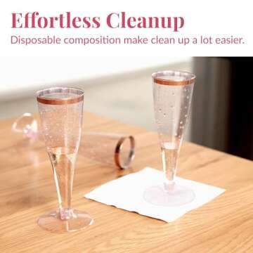 Prestee Set of 50 Plastic Champagne Flutes Disposable - Silver Glitter Pink Champagne Glasses with G...