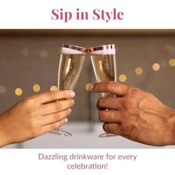 Prestee Set of 50 Plastic Champagne Flutes Disposable - Silver Glitter Pink Champagne Glasses with Gold Rim, Elegant Toasting Cups for Weddings, Cocktail Parties, New Year's Celebrations