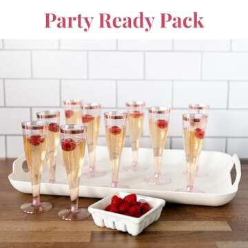 Prestee Set of 50 Plastic Champagne Flutes Disposable - Silver Glitter Pink Champagne Glasses with Gold Rim, Elegant Toasting Cups for Weddings, Cocktail Parties, New Year's Celebrations