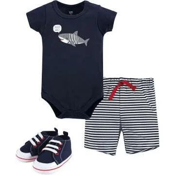 Hudson Baby Shark Bodysuit Shorts Shoe Set 12-18 Months