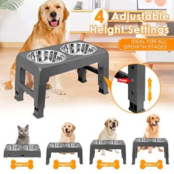 URPOWER Elevated Dog Bowls 4 Height Adjustable Raised Dog Bowl Stainless Steel Dog Food Bowls Non-Slip Dog Bowl Stand for Small Medium Large Dogs