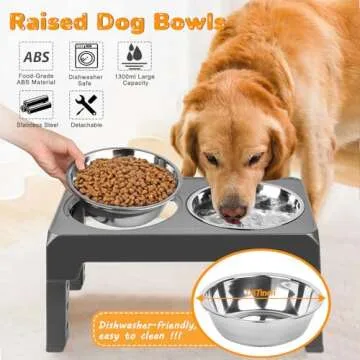 URPOWER Elevated Dog Bowls 4 Height Adjustable Raised Dog Bowl Stainless Steel Dog Food Bowls Non-Slip Dog Bowl Stand for Small Medium Large Dogs