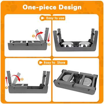 URPOWER Elevated Dog Bowls 4 Height Adjustable Raised Dog Bowl Stainless Steel Dog Food Bowls Non-Slip Dog Bowl Stand for Small Medium Large Dogs