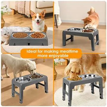 URPOWER Elevated Dog Bowls 4 Height Adjustable Raised Dog Bowl Stainless Steel Dog Food Bowls Non-Slip Dog Bowl Stand for Small Medium Large Dogs