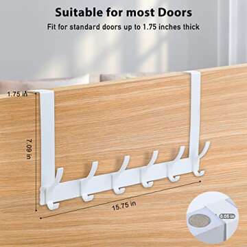 Optish Over The Door Hooks, Door Hanger Hooks for Hanging, Over The Door Towel Racks for Bathroom with 12 Coat Hooks, Over The Door Hanger