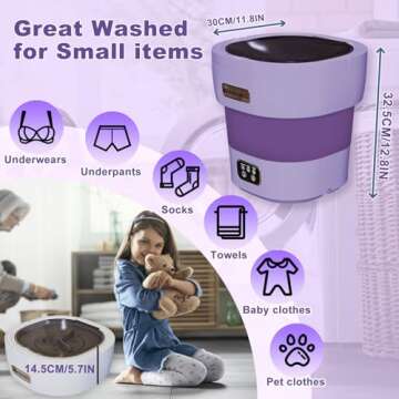 Portable Mini Washing Machine, 18L Portable Mini Washer, Collapsible Washer with Dryer, Small Foldab...