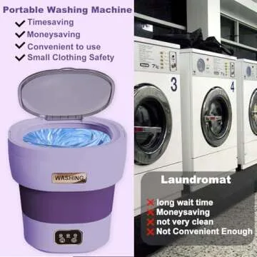 Portable Mini Washing Machine, 18L Portable Mini Washer, Collapsible Washer with Dryer, Small Foldable Laundry Washer, Apartment, RV, Camping, Socks, Baby Clothes, Underwear (Purple)