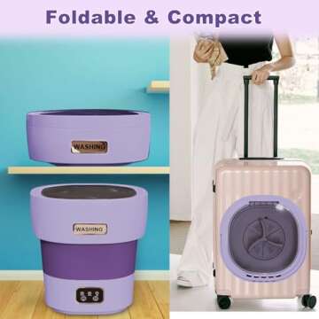 Portable Mini Washing Machine, 18L Portable Mini Washer, Collapsible Washer with Dryer, Small Foldable Laundry Washer, Apartment, RV, Camping, Socks, Baby Clothes, Underwear (Purple)