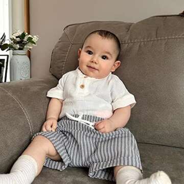 HINTINA Infant Toddler Baby Boy Cotton Linen Shorts Set Short Sleeve Summer Casual Clothes Outfits 18-24 Months