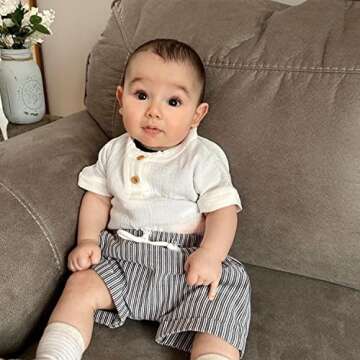 HINTINA Infant Toddler Baby Boy Cotton Linen Shorts Set Short Sleeve Summer Casual Clothes Outfits 18-24 Months