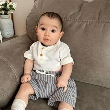 HINTINA Infant Toddler Baby Boy Cotton Linen Shorts Set Short Sleeve Summer Casual Clothes Outfits 18-24 Months