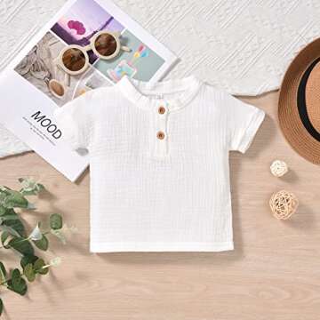 HINTINA Infant Toddler Baby Boy Cotton Linen Shorts Set Short Sleeve Summer Casual Clothes Outfits 18-24 Months