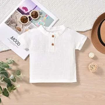 HINTINA Infant Toddler Baby Boy Cotton Linen Shorts Set Short Sleeve Summer Casual Clothes Outfits 18-24 Months