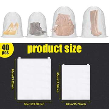40 Pcs Dust Proof Drawstring Purse Storage Bag Breathable Non Woven Fabric Shoe Bag Dust Bags for Ha...