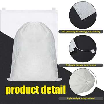 40 Pcs Dust Proof Drawstring Purse Storage Bag Breathable Non Woven Fabric Shoe Bag Dust Bags for Handbags Nonwoven Cloth Storage Pouch Dust Cover for Shoe Boots Purse Travel Storage Organizer, White
