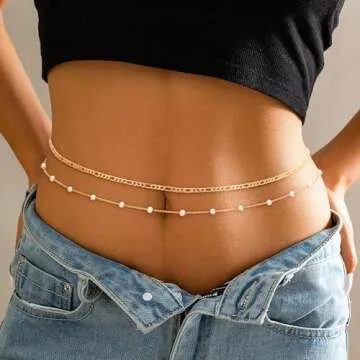 RLMOON 2PCS 18K Gold Plated Waist Chain Pearl Belly Body Chain for the Waist Layered Gold Belly Chai...
