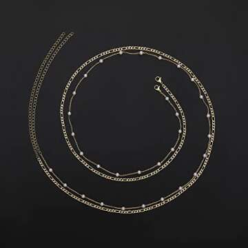 RLMOON 2PCS 18K Gold Plated Waist Chain Pearl Belly Body Chain for the Waist Layered Gold Belly Chains Waist Jewelry for Women Adjustable 26Inch