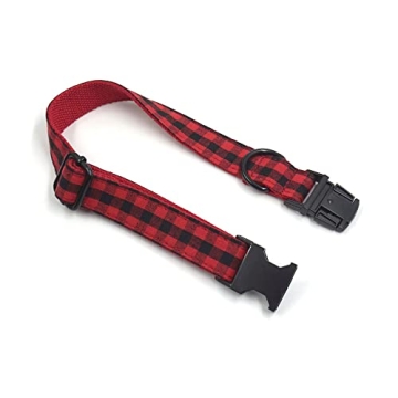 PETDURO Personalized Dog Collar Buffalo Plaid with Name & Phone Engraved on Black Metal Buckle for L...