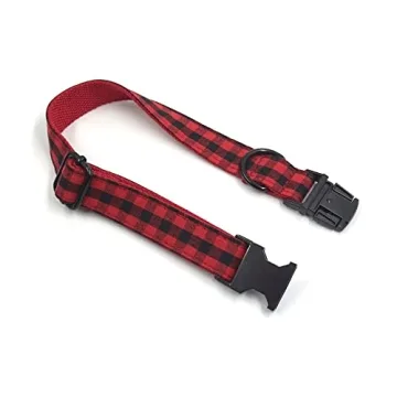 PETDURO Personalized Dog Collar Buffalo Plaid with Name & Phone Engraved on Black Metal Buckle for L...