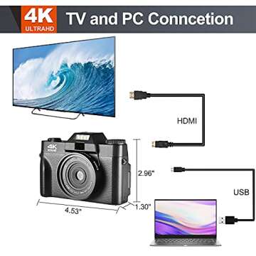 4K Digital Vlogging Camera for YouTube Autofocus Camcorder for Photography 48MP Video Camera with WiFi Connection 3.0" IPS Flip Screen, Wide Angle Lens,16X Digital Zoom (32GB SD Card, 2 Batteries)