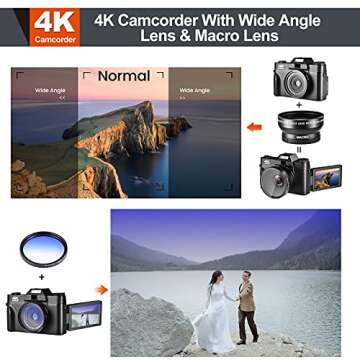 4K Digital Vlogging Camera for YouTube Autofocus Camcorder for Photography 48MP Video Camera with WiFi Connection 3.0" IPS Flip Screen, Wide Angle Lens,16X Digital Zoom (32GB SD Card, 2 Batteries)