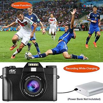 4K Digital Vlogging Camera for YouTube Autofocus Camcorder for Photography 48MP Video Camera with WiFi Connection 3.0" IPS Flip Screen, Wide Angle Lens,16X Digital Zoom (32GB SD Card, 2 Batteries)