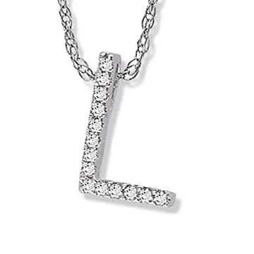 Beautiful 14K White Gold Diamond "L" Pendant Necklace