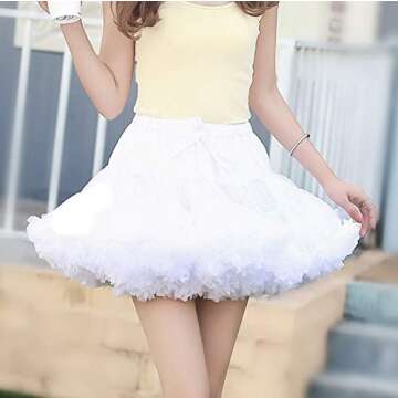 Colyanda Womens 3-Layered Pleated Tulle Petticoat Tutu Puffy Party Cosplay Skirt(White)