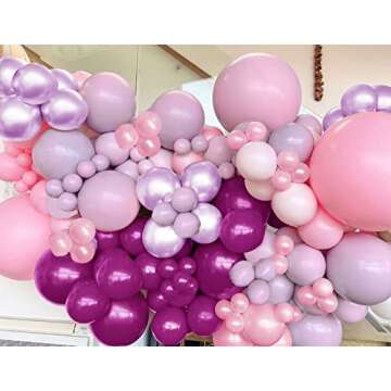 TOPLLON Pink Balloon Garland Arch Kit 135 Pcs, Double Stuffed Baby Shower Decorations for Girl with Macaron Purple Dusty Pink Balloons for Birthday Party Decorations