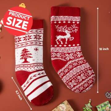 JOYIN 3 Pack 18” Knit Christmas Stockings, Reindeer/Christmas Tree/Snow Flakes Knitted Stocking Decorations for Holiday Tree Decor